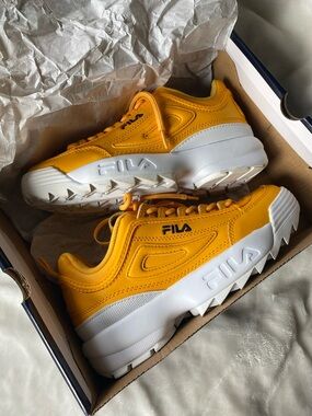 NEW WITH BOX FILA Yellow and White Chunky Platform Sneakers